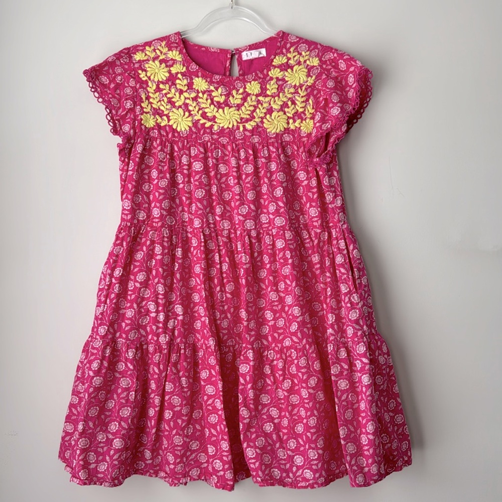 Anthropologie THML Pink Floral Dress Embroidered Cottagecore Boho